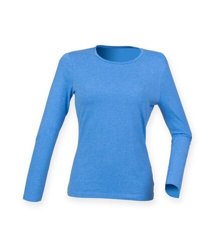 SF Womens/Ladies Feel Good Stretch Long-Sleeved T-Shirt (Heather Blue) - UTPC5883