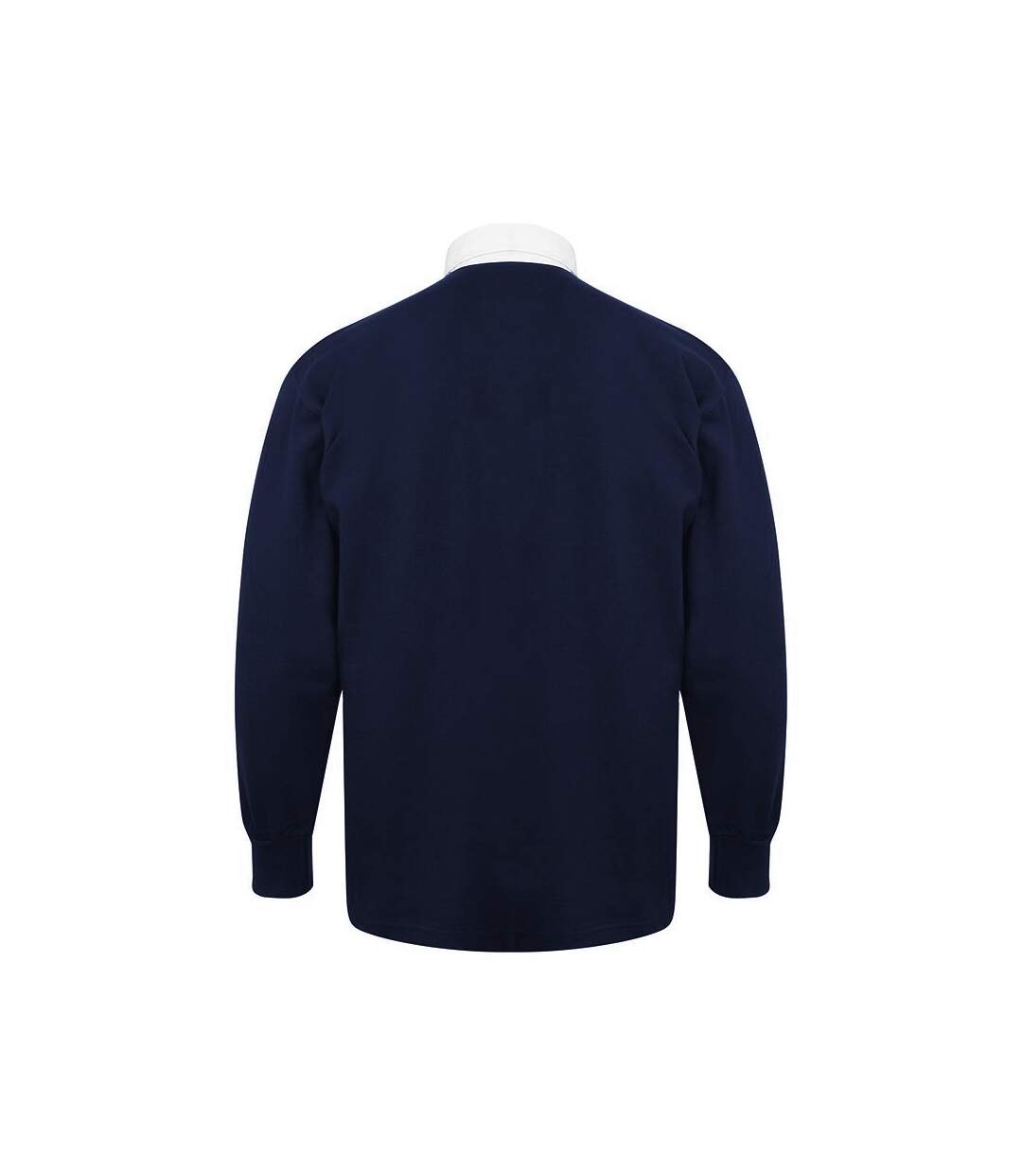 Long Sleeve Classic Rugby Polo Shirt Navy White Front Row-2