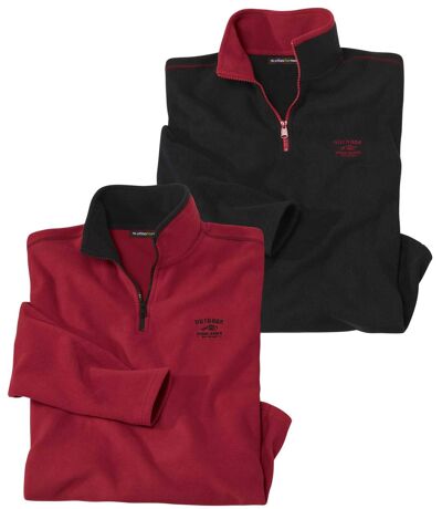 Pack of 2 Men's Half Zip Microfleece Sweaters - Black Red