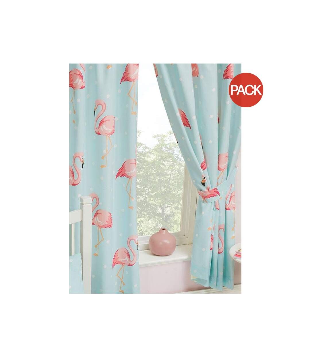 Pack of 2 Fifi lined flamingo curtains  183cm x 168mm pale turquoise Generic