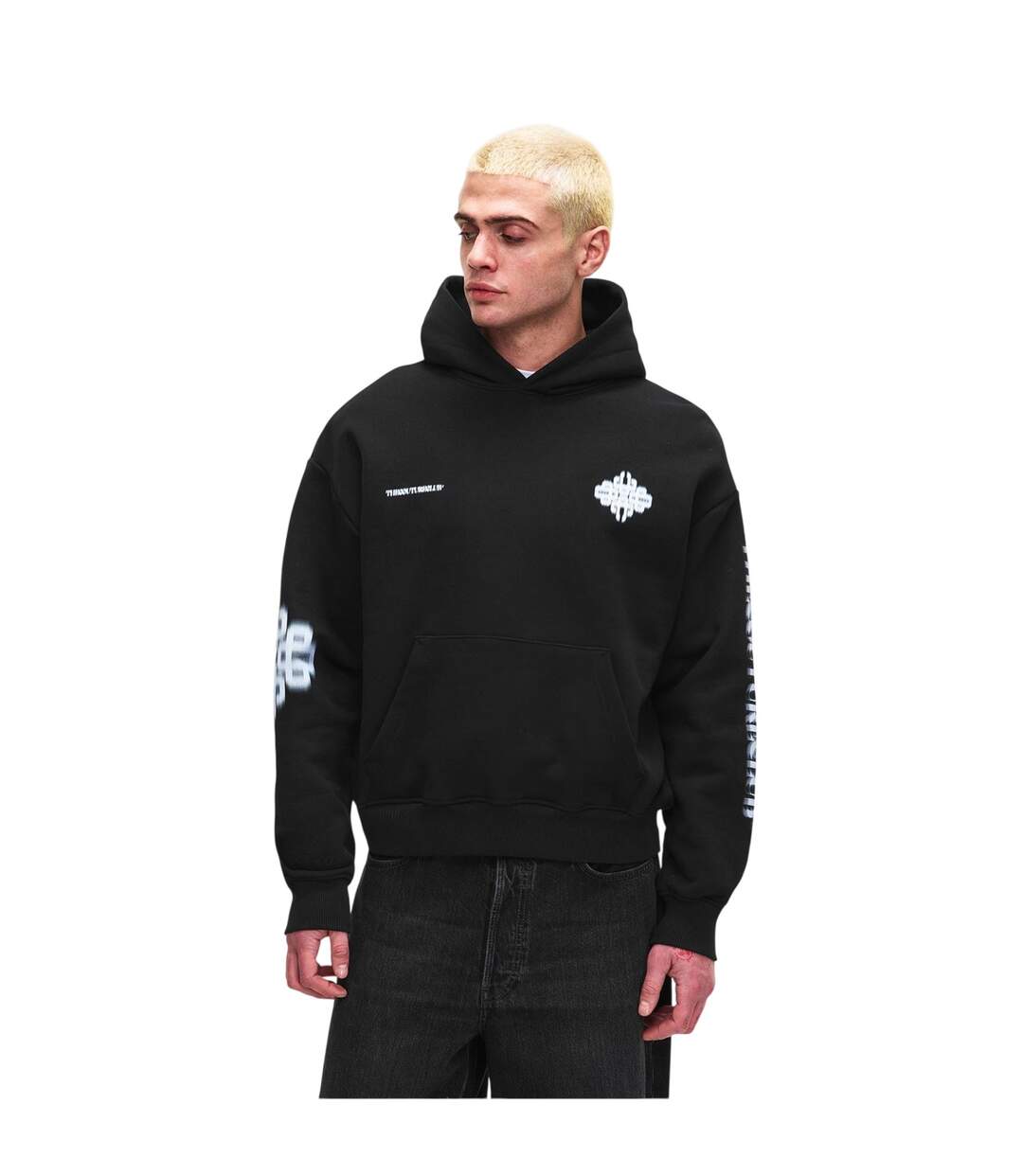 Sweat À Capuche Manches Tombantes Motif/style Imprimé Graphique Adulte Noir Couture-4