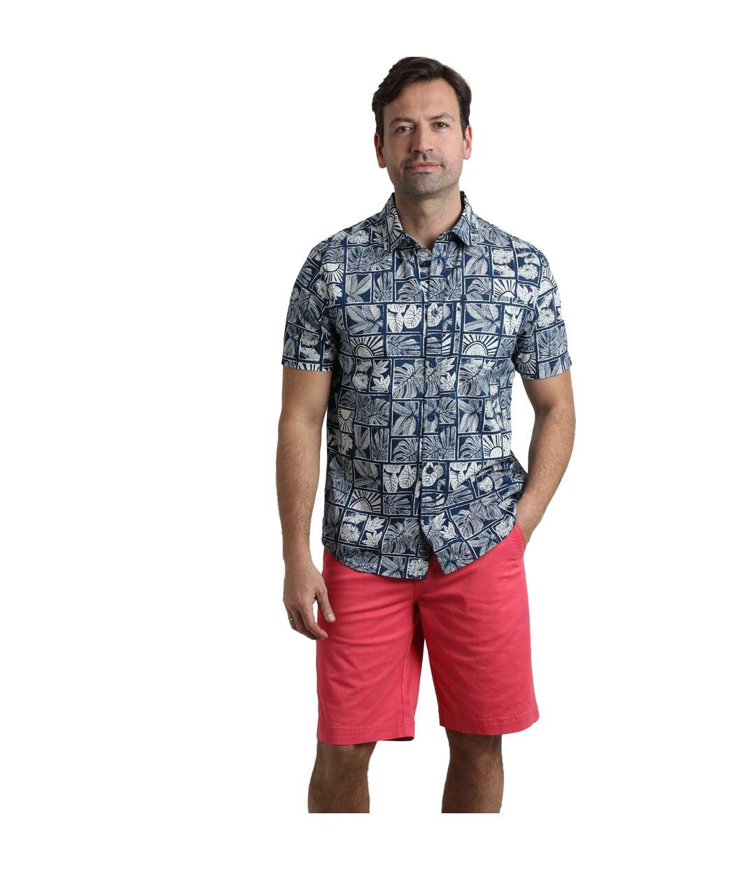 Mens faraway leaf print organic cotton shirt estate blue Weird Fish-3