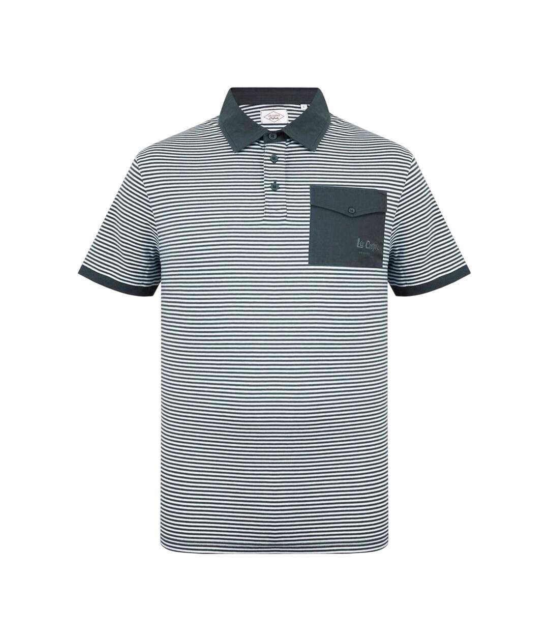 Mens Stripe Polo Shirt Charcoal White Lee Cooper-1