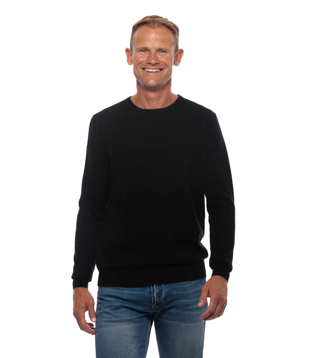 Pull cachemire homme col rond noir-1