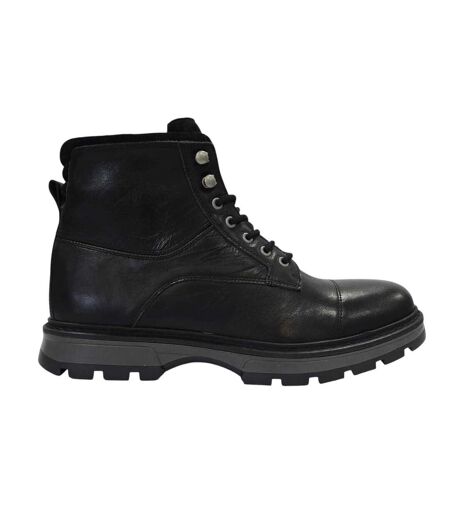 Mens Ralf Leather Round Toe Hiking Boots Black Firetrap