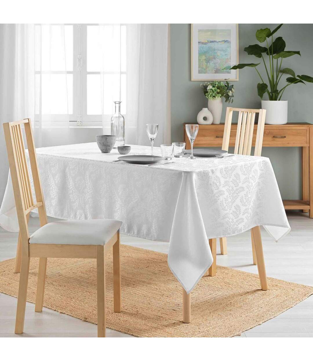 Nappe Jacquard Imprimé Doriane 140x240cm Blanc-4