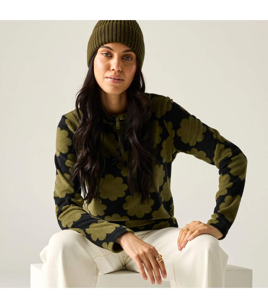 Womens/ladies Orla Kiely Sun Daisy Half Zip Fleece Olive Regatta-1