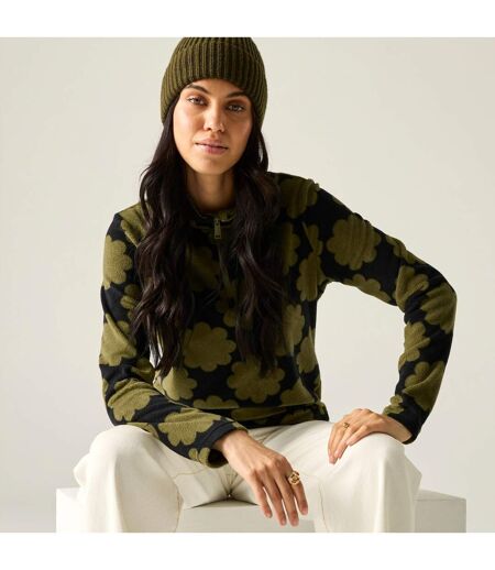 Womens/ladies Orla Kiely Sun Daisy Half Zip Fleece Olive Regatta