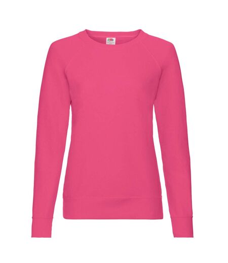 Womens/ladies lightweight lady fit raglan sweatshirt fuchsia Fruit of the Loom