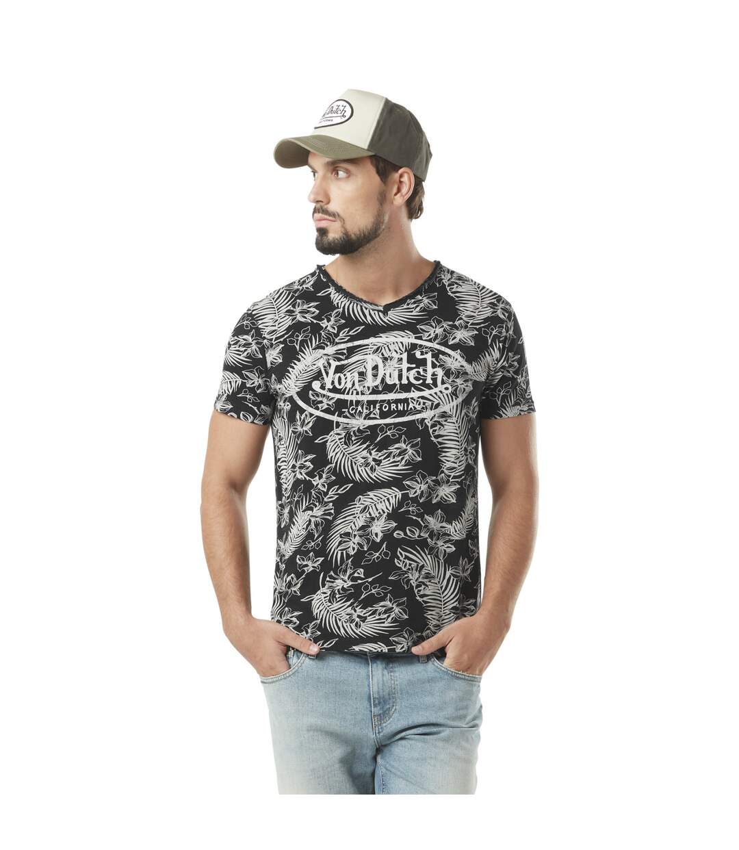 T-shirt homme col v avec traitement en coton Ron Vondutch