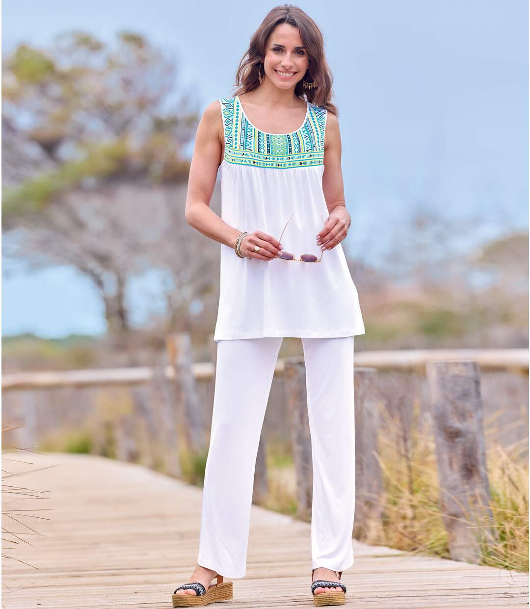 Women's White Flowy Trousers