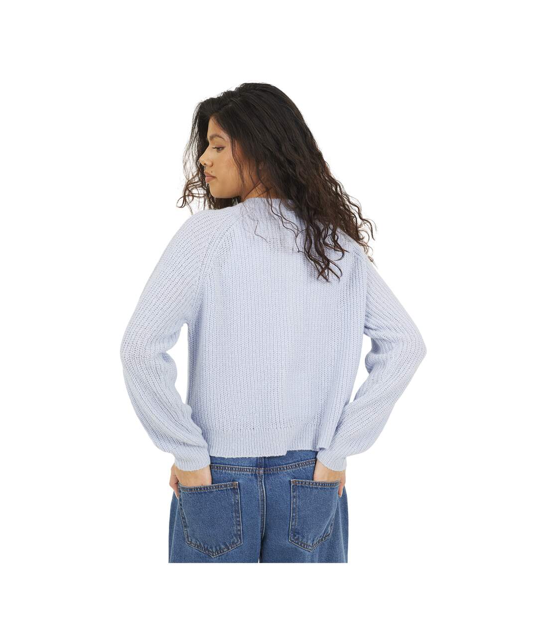 Womens/ladies Lawson Knitted Crew Neck Raglan Cardigan Blue Brave Soul-2