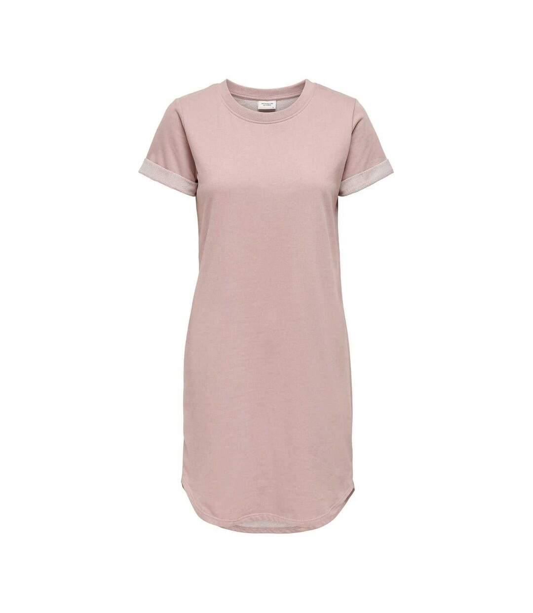 Womens/ladies Crew Neck Mini Shirt Dress Rose Only-2