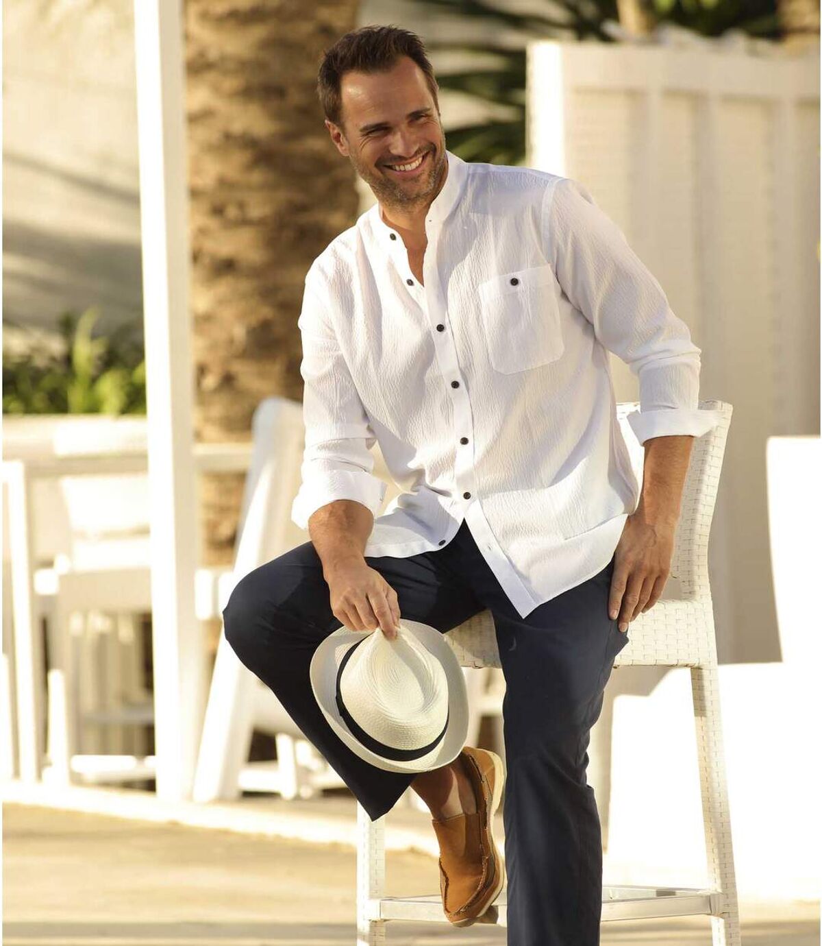 Men's White Crepe Shirt - Long Sleeves Atlas For Men