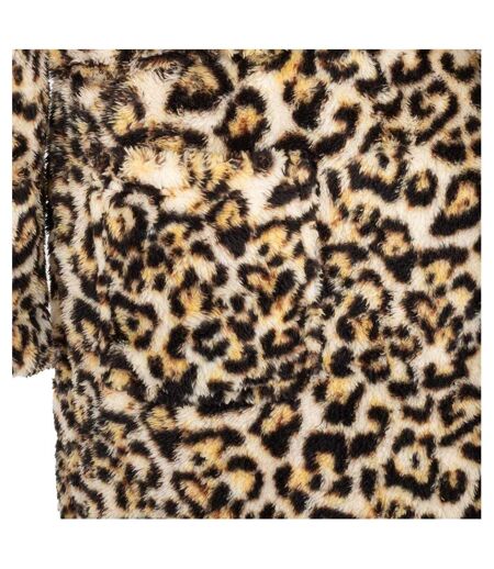 Womens/ladies Leopard Pattern Hooded Robe Brown Black Linea