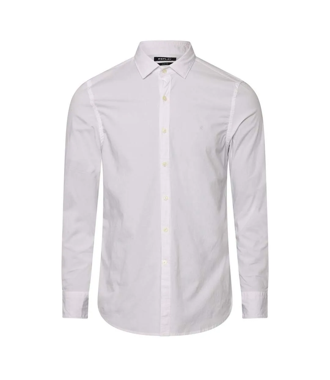 Mens Slim Long-sleeved Button-down Shirt White Replay-2