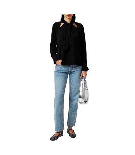 Womens/ladies Carmen Tie Neck Long-sleeved Blouse Blackout French Connection
