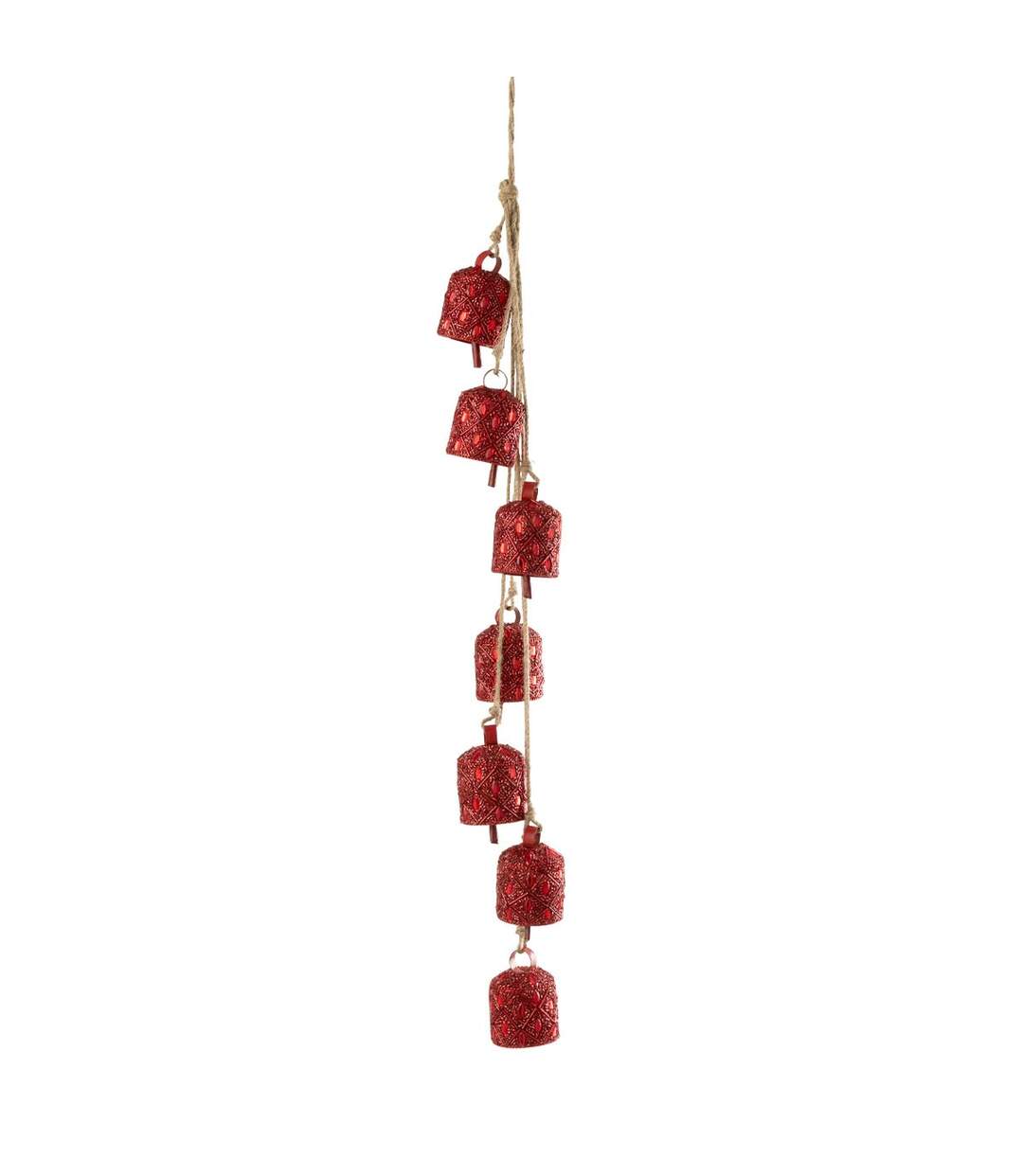 Suspension de Noël Perlée 7 Cloches 45cm Rouge-1