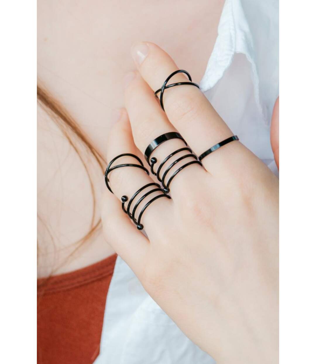 6 Piecs Gold Silver Spring Stacking Boho Thumb Rings Set-3