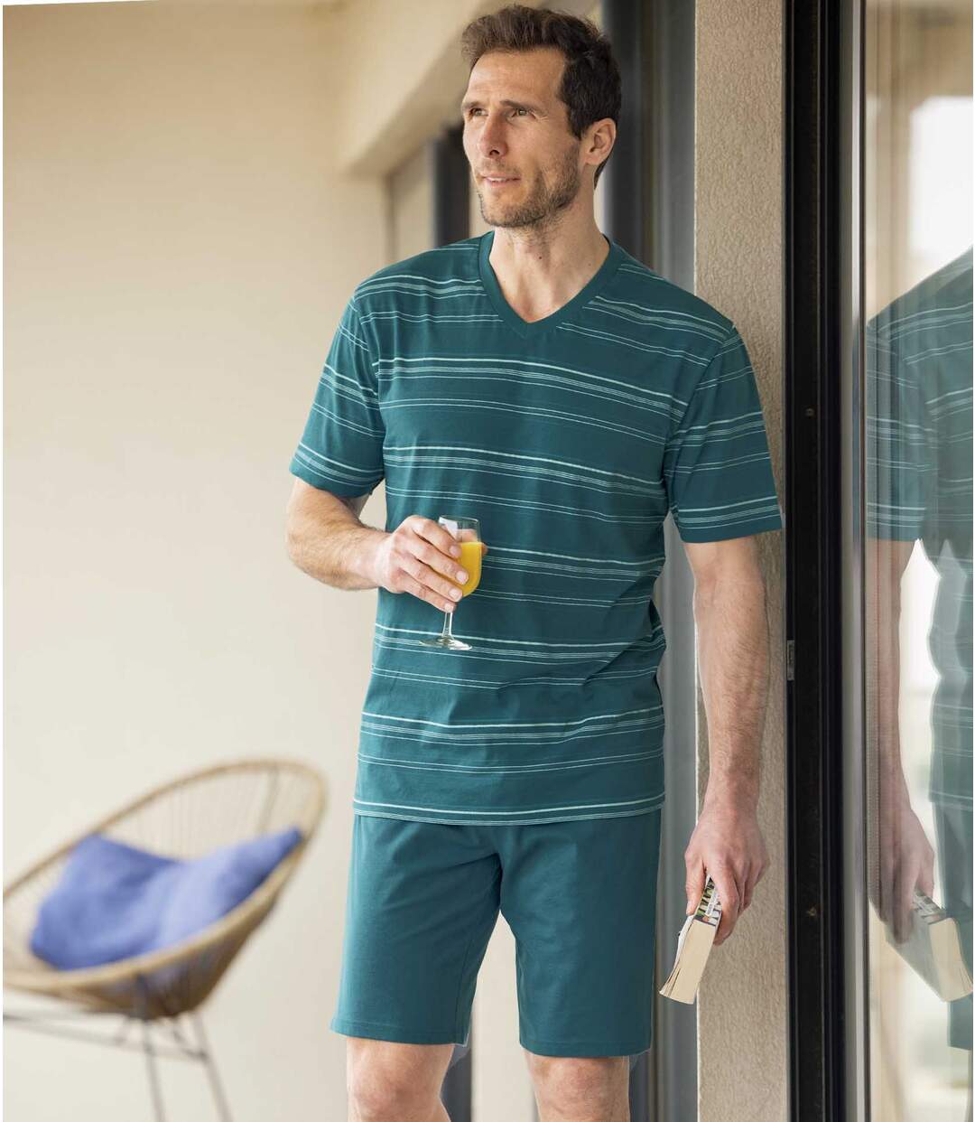 Krátké pruhované pyžamo na léto Atlas For Men