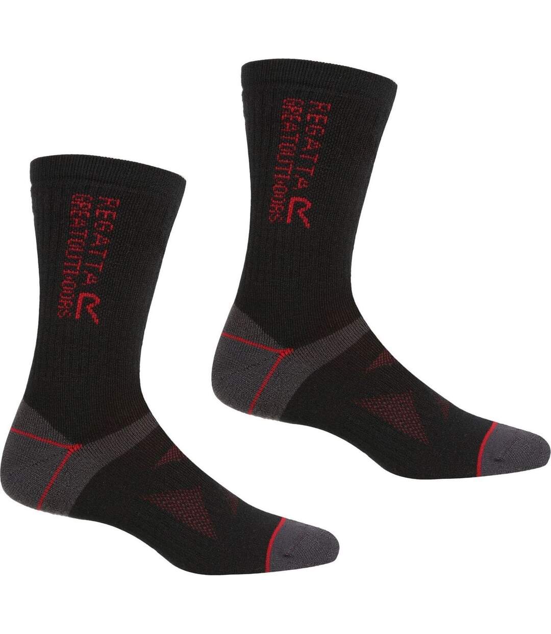 Pack Of 2  Unisex Adult Wool Hiking Boot Socks  Black Dark Red Regatta-2