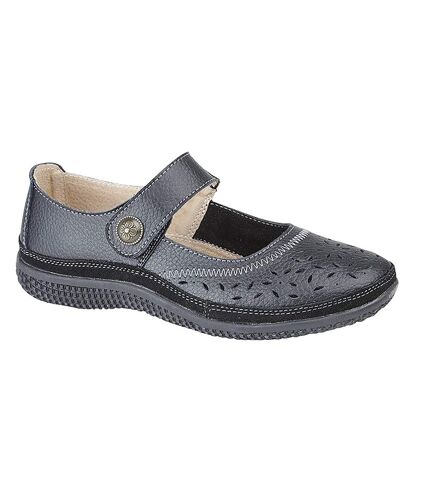Boulevard Womens/Ladies Wide Fitting Touch Fastening Perforated Bar Shoes (Navy) - UTDF419
