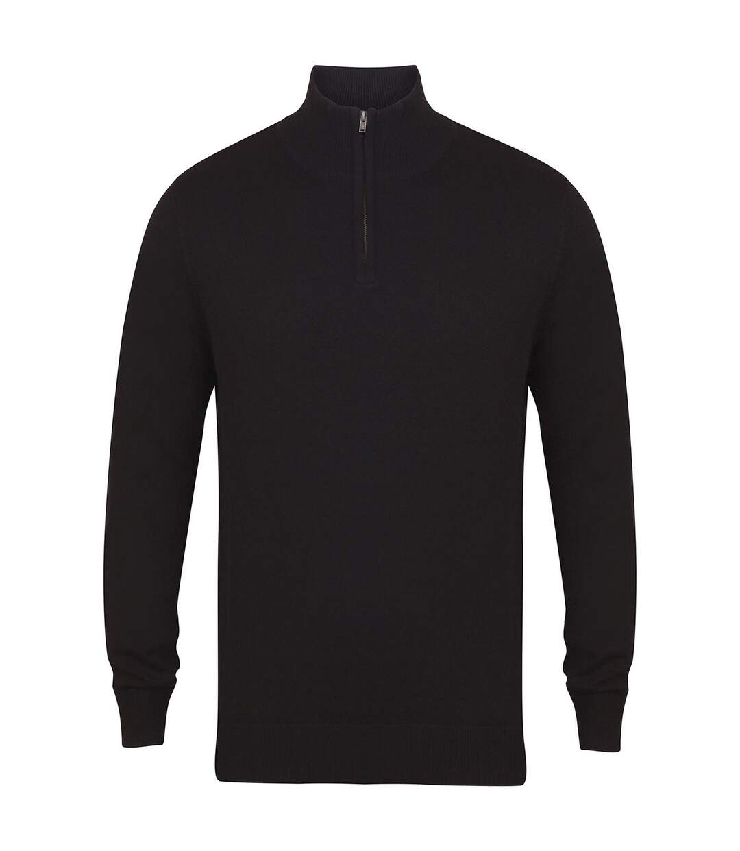 Mens Zip Neck Sweatshirt Black Henbury-1