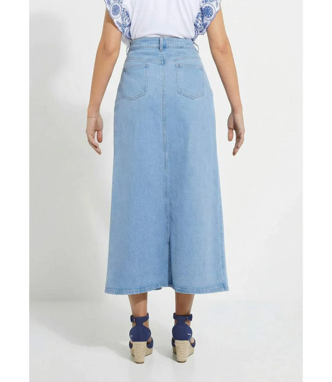 Jupe droite longue en jean 4 poches-2