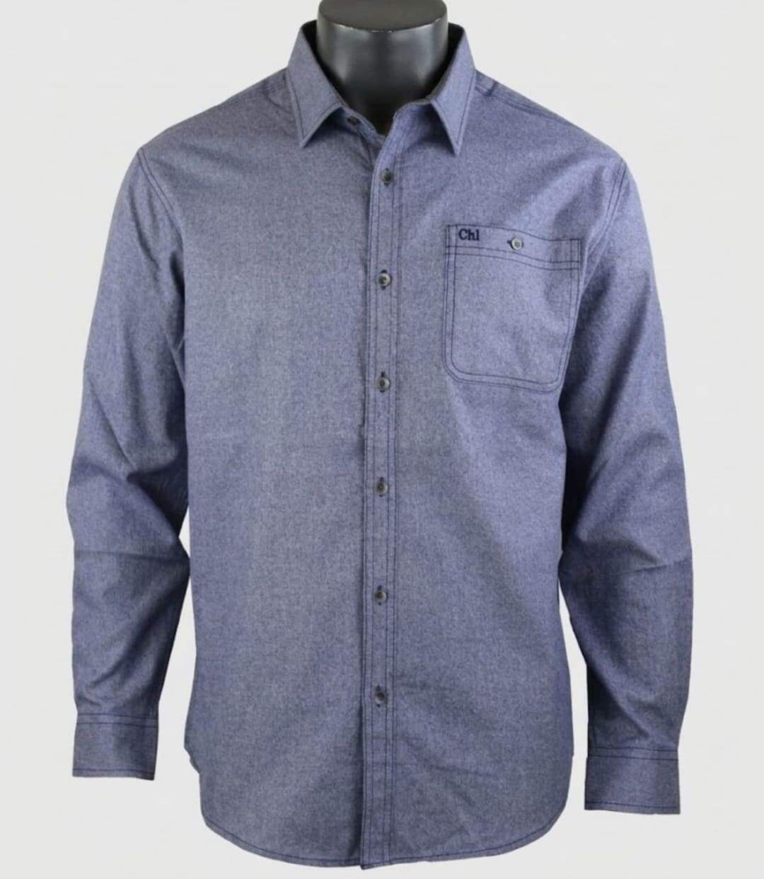 CHALLENGER TEVA1 — Chemise à carreaux manches longues bleu chiné : chaleur et aisance en flanelle-3