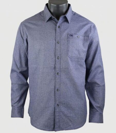 CHALLENGER TEVA1 — Chemise à carreaux manches longues bleu chiné : chaleur et aisance en flanelle