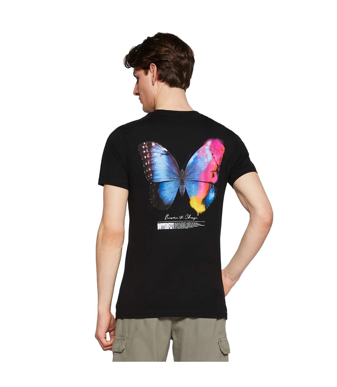 Mens Become The Change 2.0 Butterfly T-shirt Noir Mister Tee-3