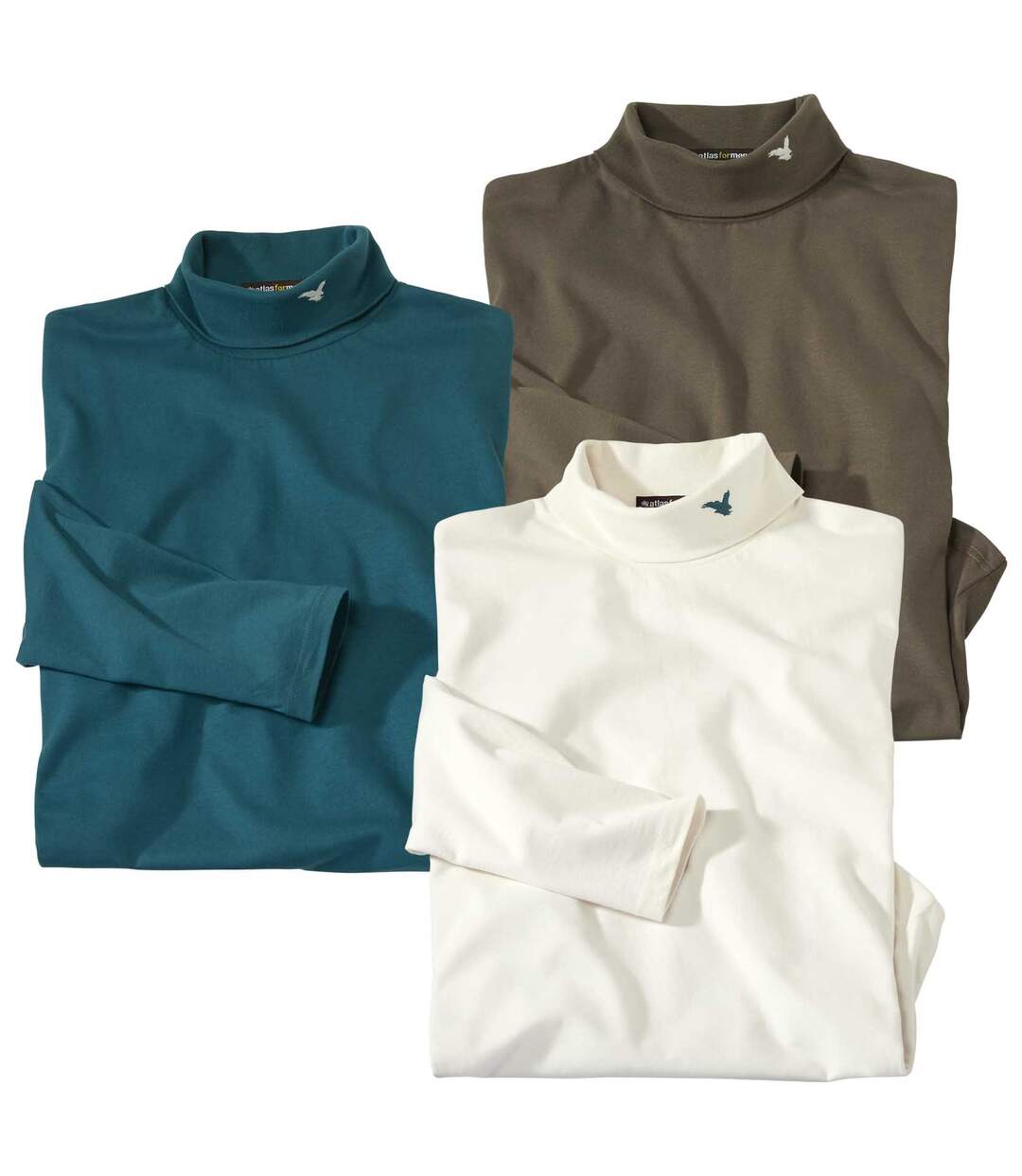 Pack of 3 Men's Turtleneck Tops - Brown Ecru Blue-1
