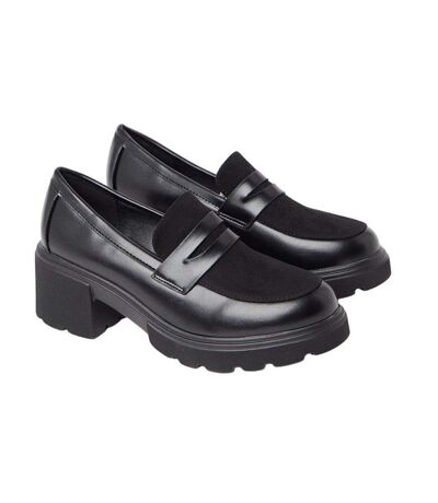 Womens/ladies charlotte chunky heel loafers black Faith