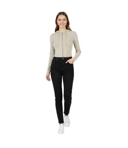 Womens/ladies Knitted Cropped Full Zip Hoodie Stone Jack Wills