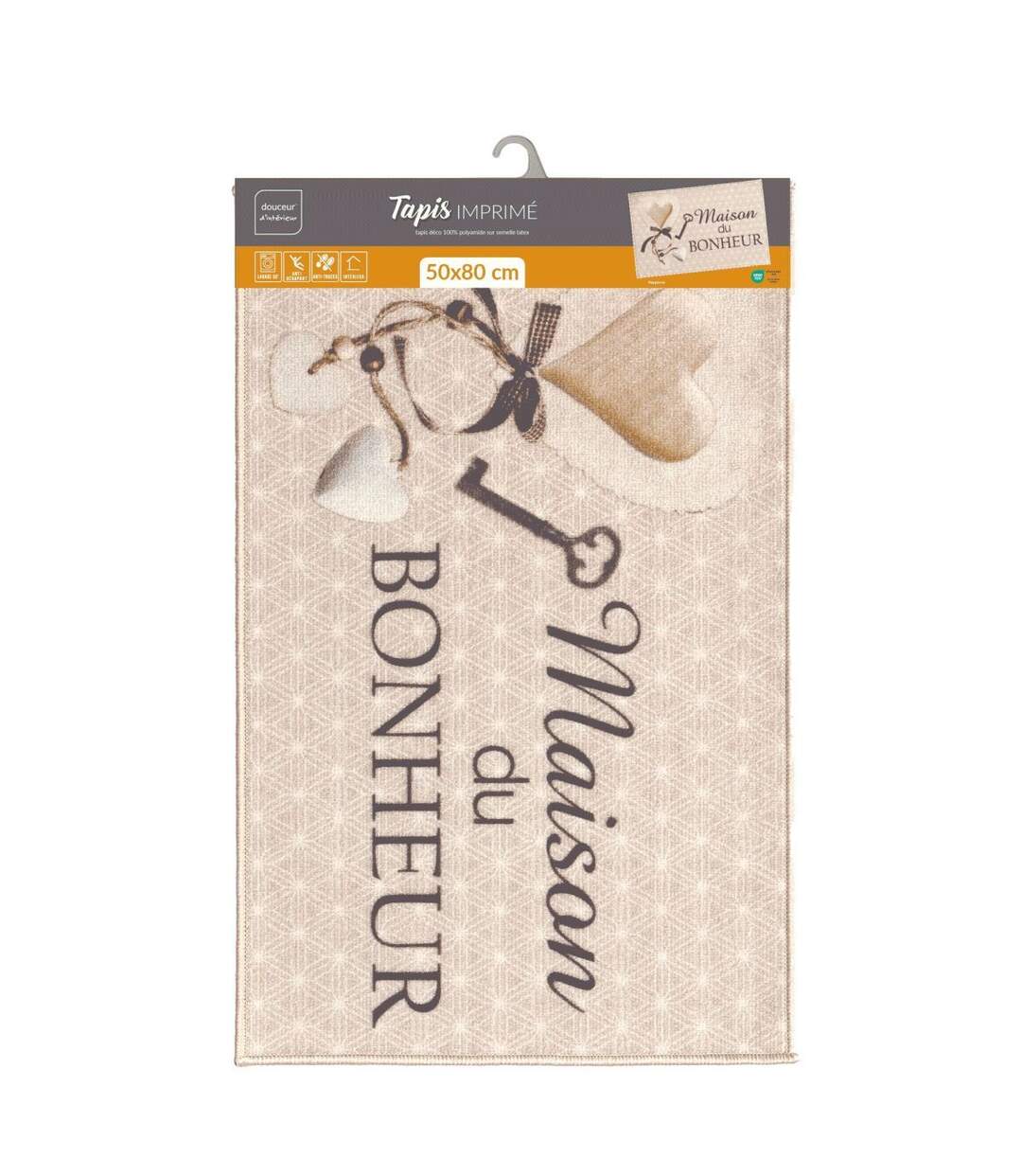 Tapis d'Entrée Imprimé Happiness 50x80cm Beige-5