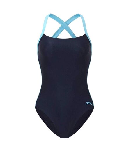 Womens/ladies Tie Up Back One Piece Swimsuit Navy Slazenger