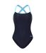 Womens/ladies Tie Up Back One Piece Swimsuit Navy Slazenger-1