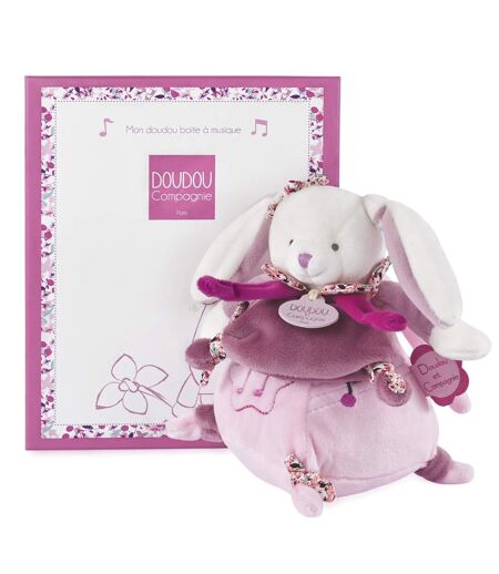 Doudou boîte à musique lapin 17 cm collection LAPIN CERISE rose
