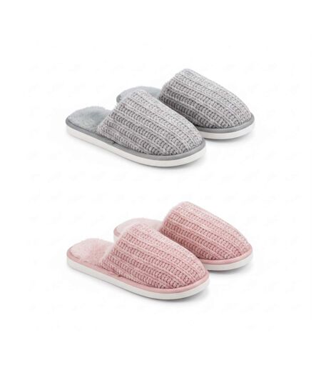 OZABI Pack 2 Paires Mules Femme Tricot Côtelé Semelle Plate Épaisse