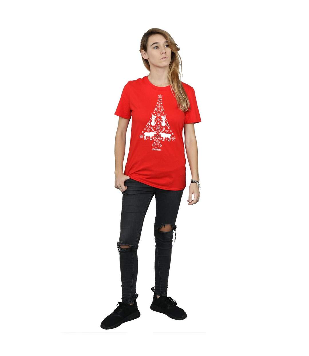 Disney - T-shirt FROZEN CHRISTMAS TREE - Femme (Rouge) - UTBI24687-4