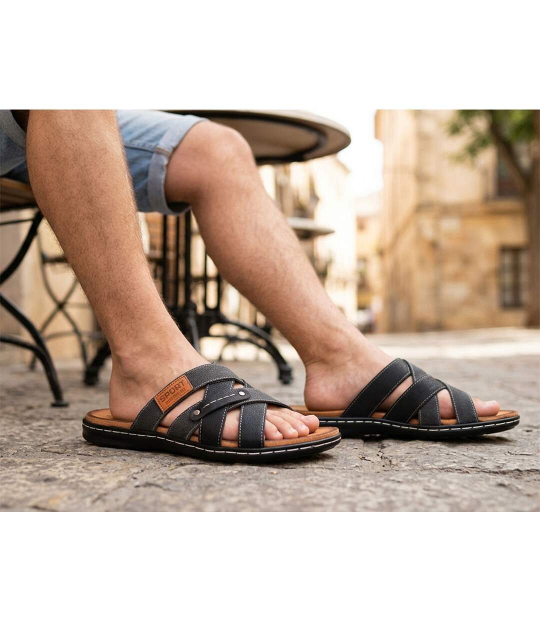 OZABI Sandales homme sangles croisées confort mémoire de forme-2