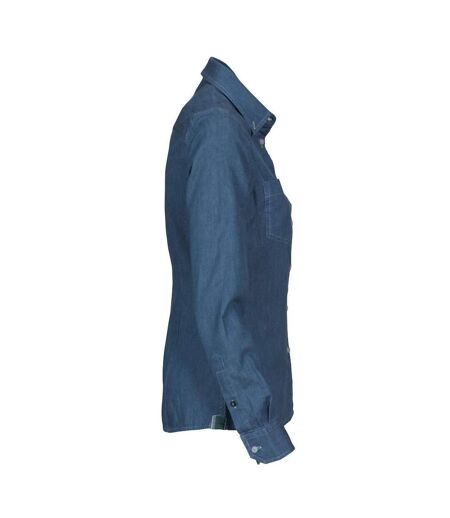 Womens/ladies Jupiter Denim Look Shirt Blue James Harvest