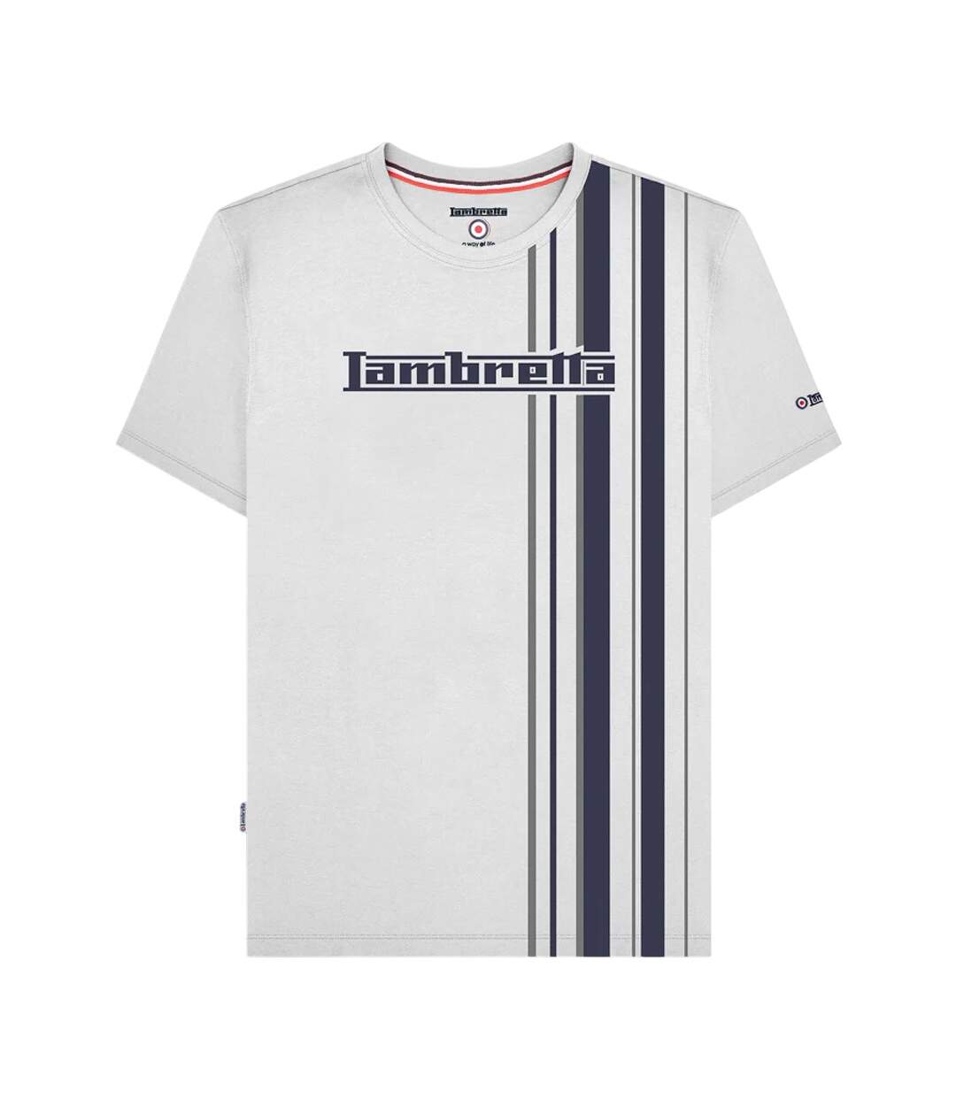 T-shirt Motif/style Rayure De Course Homme Blanc Bleu Marine Gris Lambretta-3