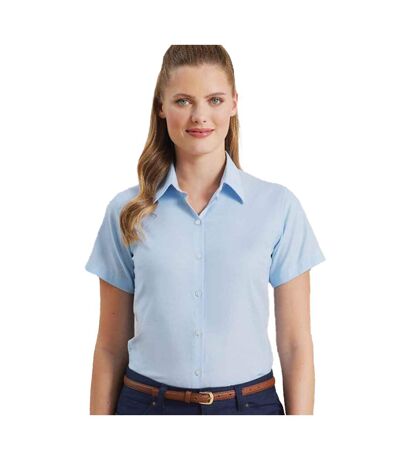 Womens/ladies Signature Pearlised Oxford Short-sleeved Shirt Light Blue Premier
