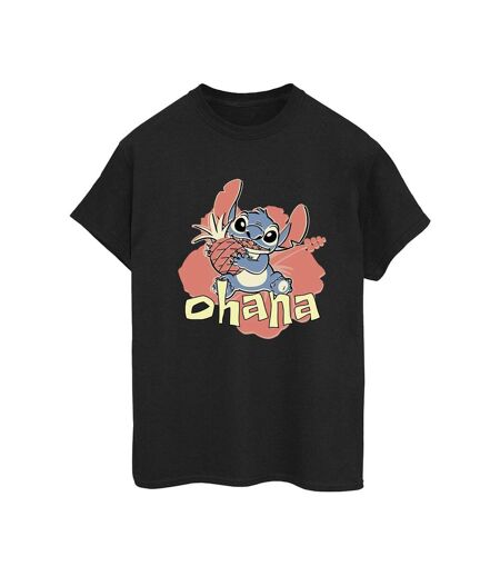 Disney Femmes/Les femmes Lilo And Stitch Ohana Pineapple Cotton Boyfriend T-Shirt (Noir) - UTBI30198