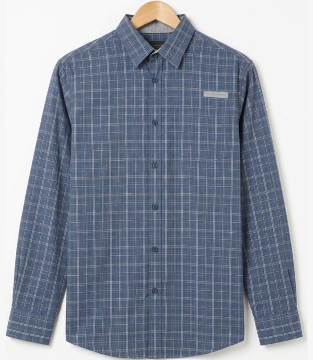 CHALLENGER CH2010 — Chemise à carreaux manches longues gris et bleu : confort en pur coton twill et aisance quotidienne-2