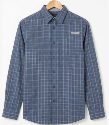CHALLENGER CH2010 — Chemise à carreaux manches longues gris et bleu : confort en pur coton twill et aisance quotidienne