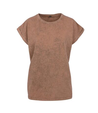 Build Your Brand Womens/Ladies Acid Wash Extended Shoulder T-Shirt (Dark Khaki) - UTRW8464