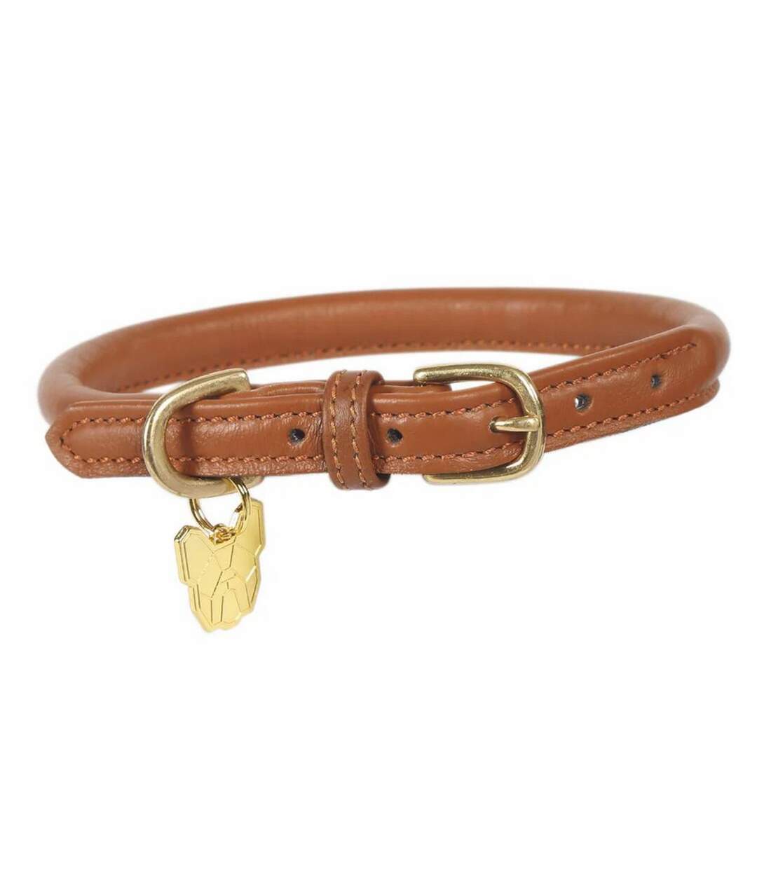 Rolled leather buckle dog collar xxl neckline: 65cm-70cm tan Digby & Fox-1