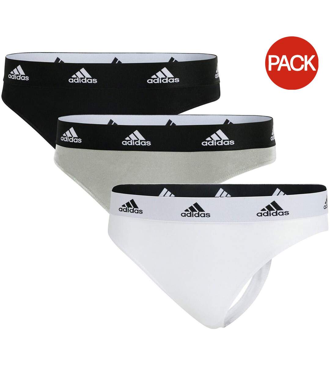 Lot De 3  Strings Motif/style Logo Femme Noir Gris Blanc Adidas-2